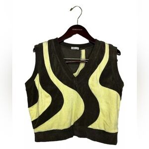 LIBE Green 70s Psychedelic Printed Oversized Terry Cloth Cropped Tank Top Small